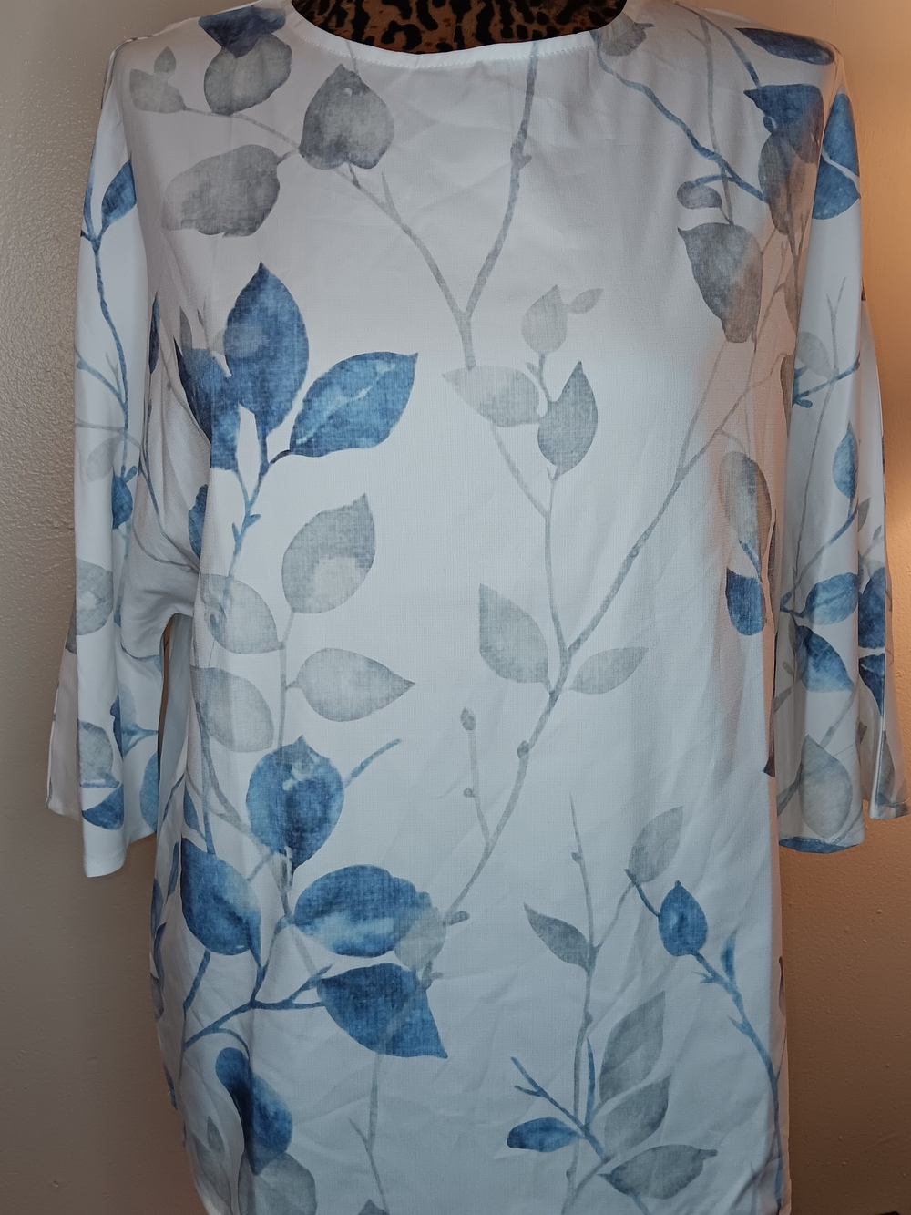 Women's Blue Floral Boatneck Top
